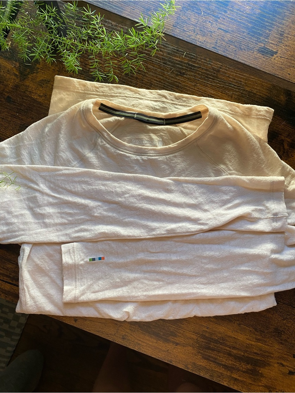 SmartWool Long-Sleeve in Light Cream with decorative etched style pattern
